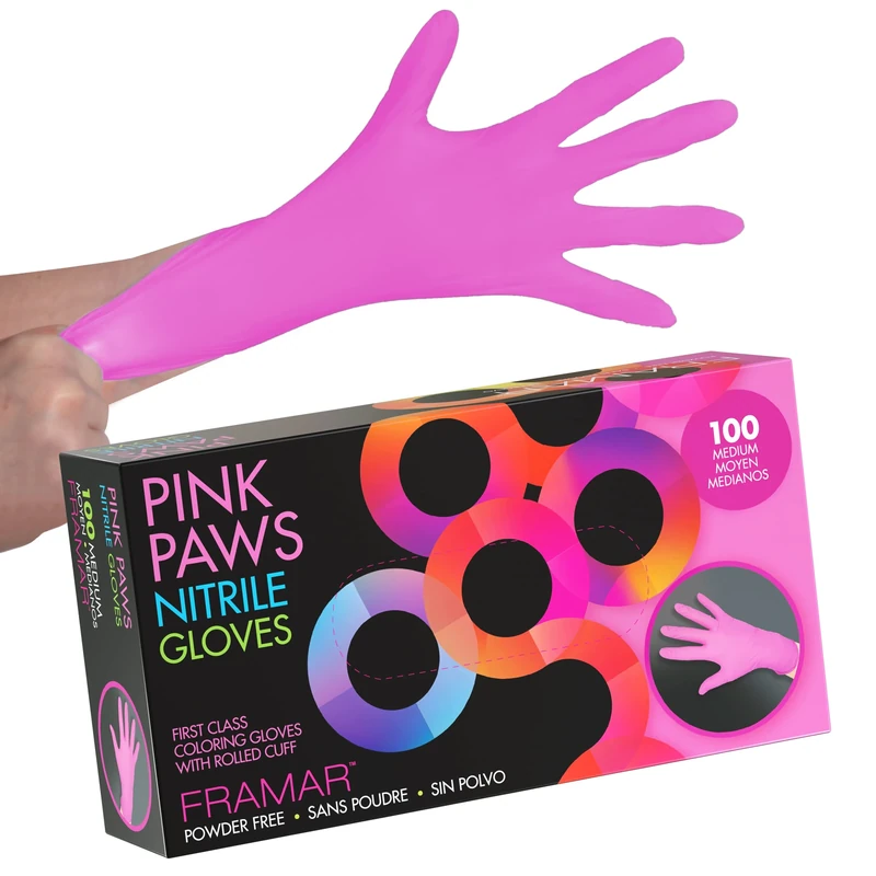 FRAMAR Pink Gloves Disposable Medium – Powder Free Nitrile, Latex Free Gloves Medium Disposable For Hair Dye, Tattoo, Cleaning – Extra Durable and Resistant – 100 Pack