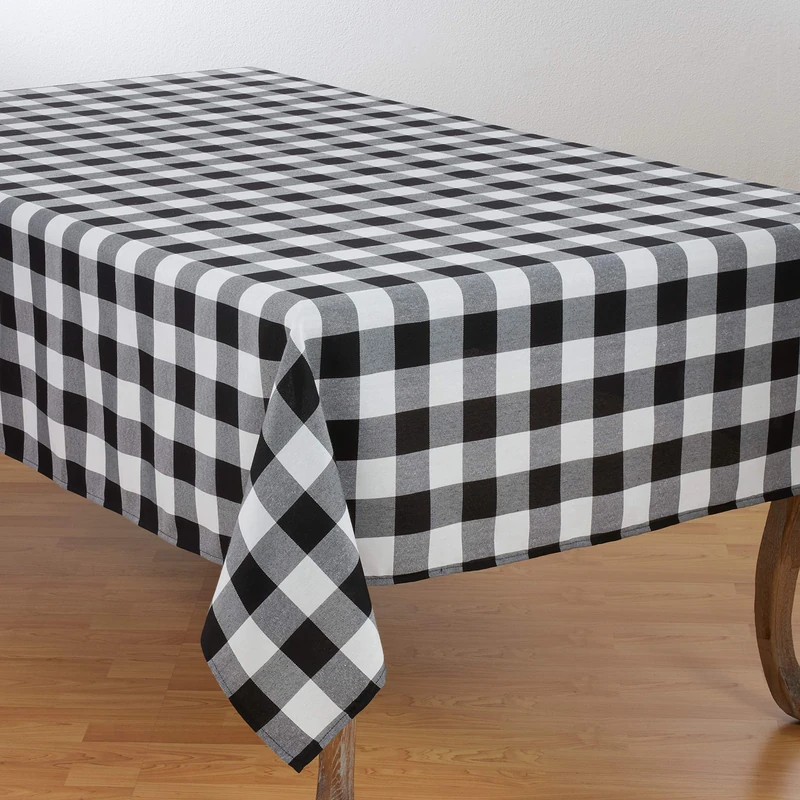 SARO LIFESTYLE Buffalo Plaid Tablecloth, 56% cotton-44% Polyester, Black, 70" x 180"
