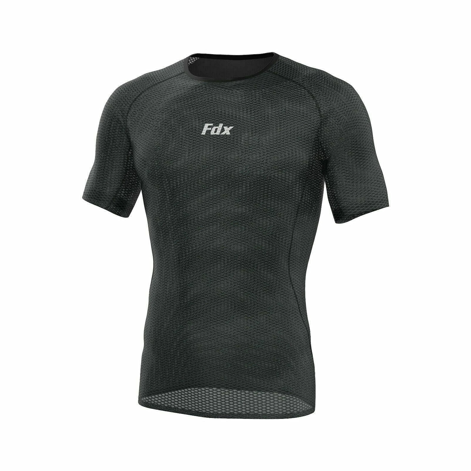 FDX Cool Mesh Base Layer Half Sleeve - Men’s Summer Cycling Mesh Top - Ultralight, Breathable, Anti-Odour Bicycle Skins Jersey - Under-Shirts for Running, Gym, Workout, Hiking (Black, Medium)
