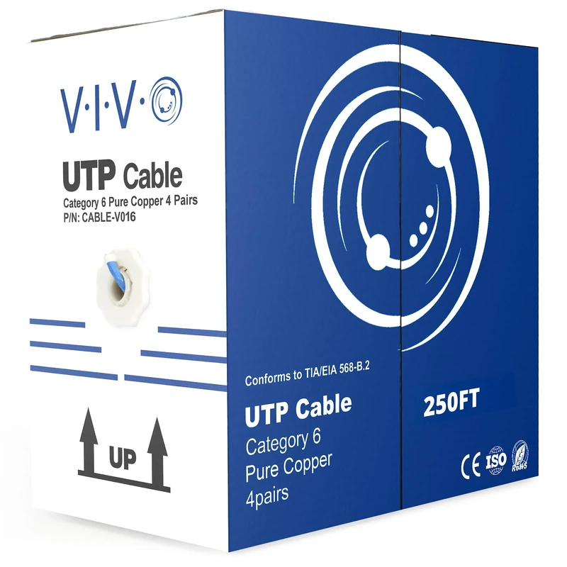 VIVO Blue 250ft Bulk Cat6, Full Copper Ethernet Cable, 23 AWG, UTP Pull Box, Cat-6 Wire, Indoor, Network Installations CABLE-V016