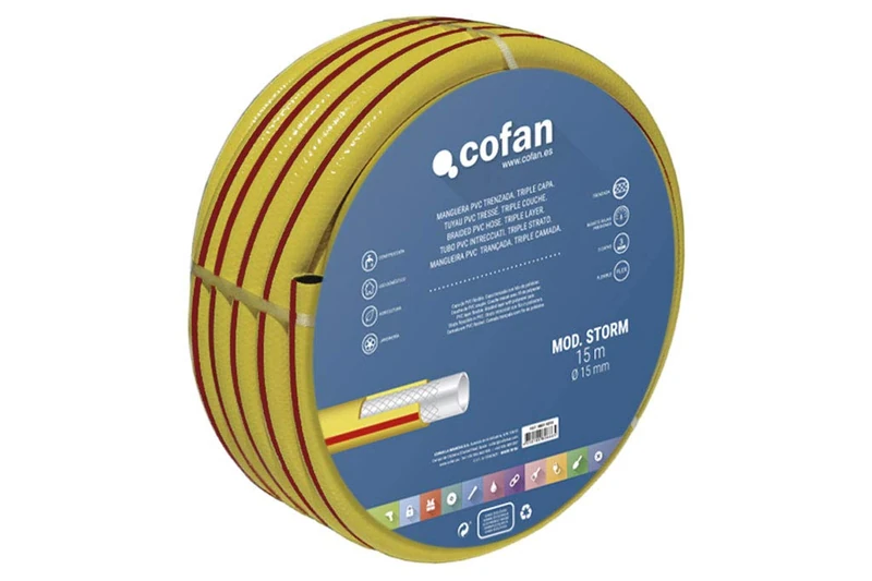 Cofan Garden Hose | Storm Model | 3 Layer Braided | Made of PVC | Yellow