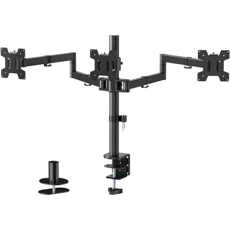 WALI Triple Monitor Arm for Screen Up to 27 Inch, Articulating Triple Monitor Stand, Fully Adjustable Horizontal 3 Monitors Stand with Tilt Swivel Rotate, VESA 75 & 100mm, Black (M003S)