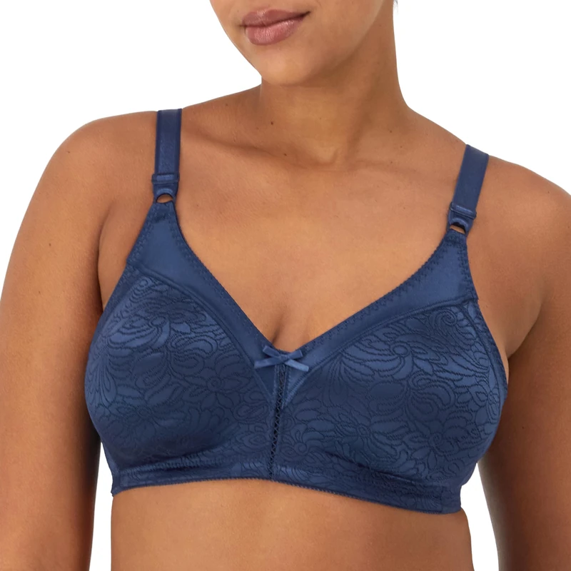 Bali Women's Double Support Wireless, Lace Bra with Stay-in-Place Straps, Full-Coverage, Opaque, in The Navy, 42D