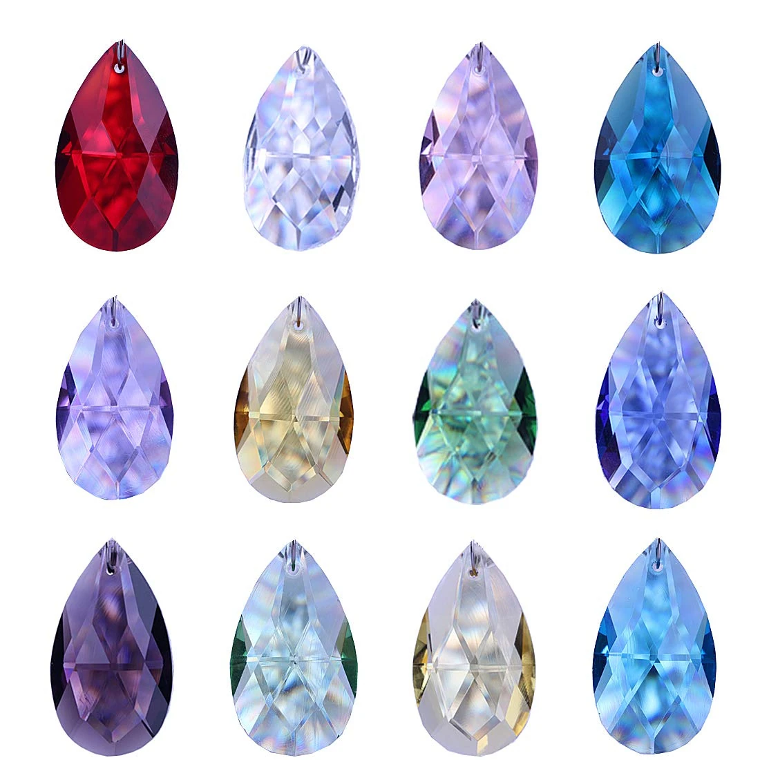 H&D HYALINE & DORA 12PCS 38mm Mixed Colors Crystal Faceted Drops Chandelier Pendants Prisms Suncatcher Window Hanging Ornament Decoration (Multicolor)