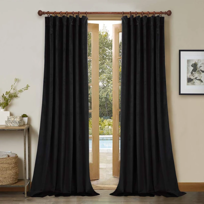 StangH Blackout Black Velvet Curtains for Sliding Door, W52 x L96, 2 Panels