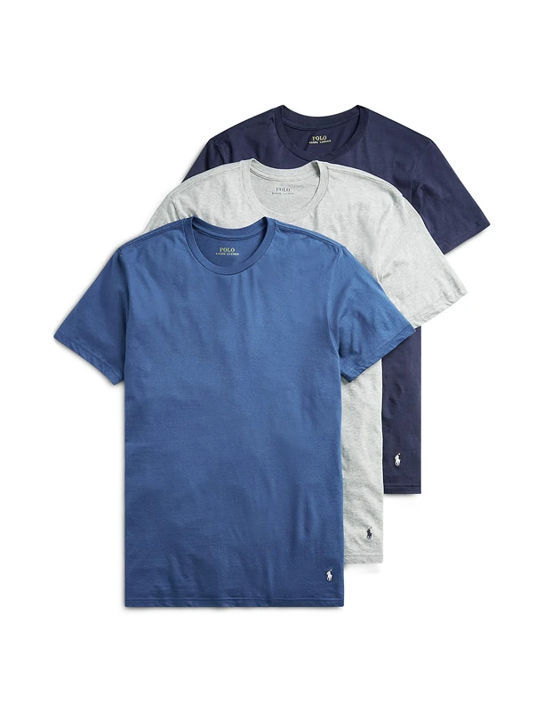 POLO RALPH LAUREN Men's Classic Fit Crewneck Shirt (3 Pack), Andover Heather/Bali Blue/Cruise Navy, XL
