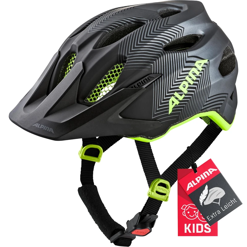 ALPINA Unisex - Children, CARAPAX JR. cycling helmet, black-neon-yellow, 51-56 cm