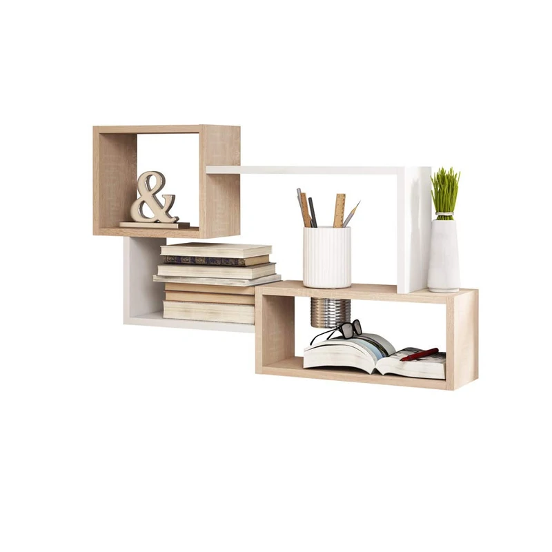 SELSEY KASSI - Floating Shelf - Multi-Compartment Shelf/Hanging Display Ledge/Decorative Wall Shelf/Light Oak and White - Image 1