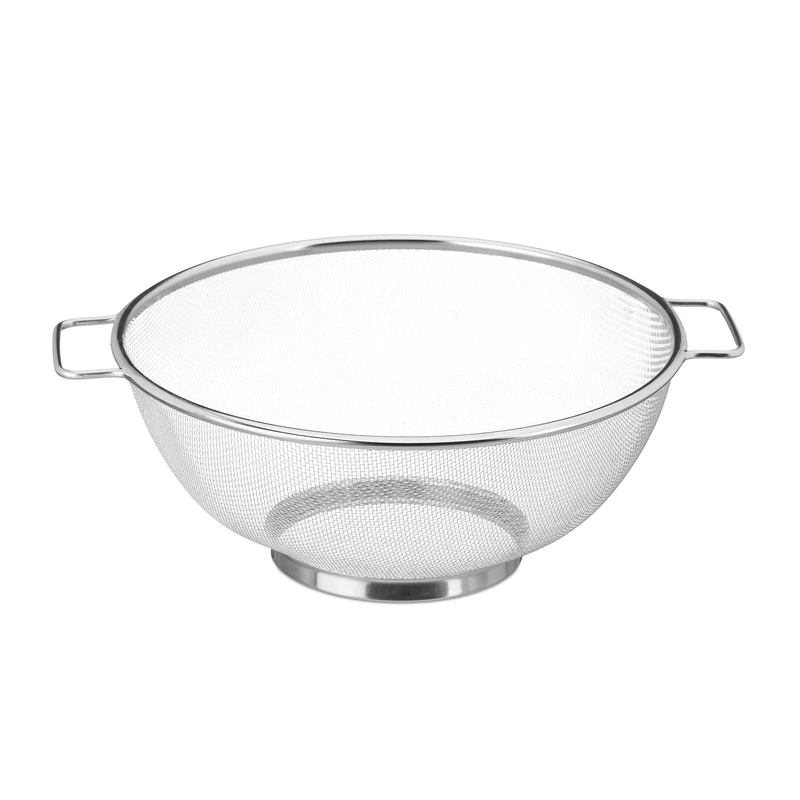 Relaxdays Silver Stainless Steel Sieve, Finely-Woven Strainer w/ Handles & Base Rings, Dishwasher-Safe, Pasta Sifter, 26cm Ø