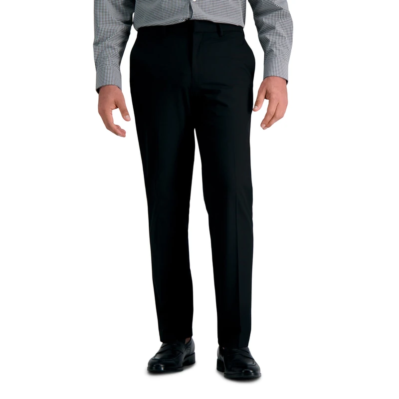 Haggar Men's 4-Way Stretch Straight Fit Flat Front Dress Pant, Black, 36W x 30L