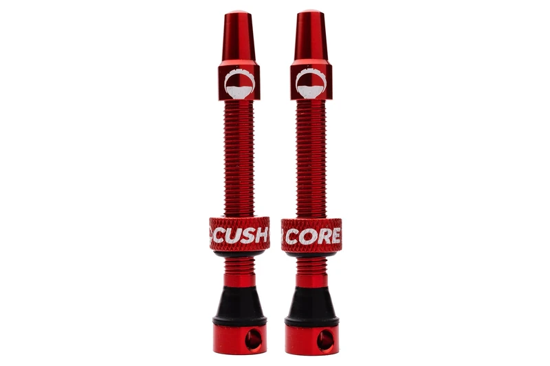 CushCore Tubeless Valves Red – Premium 44mm Presta Valves for MTB, Gravel & Road Wheels – Insert Compatible, Removable Core, Sealant Ready (Pair)