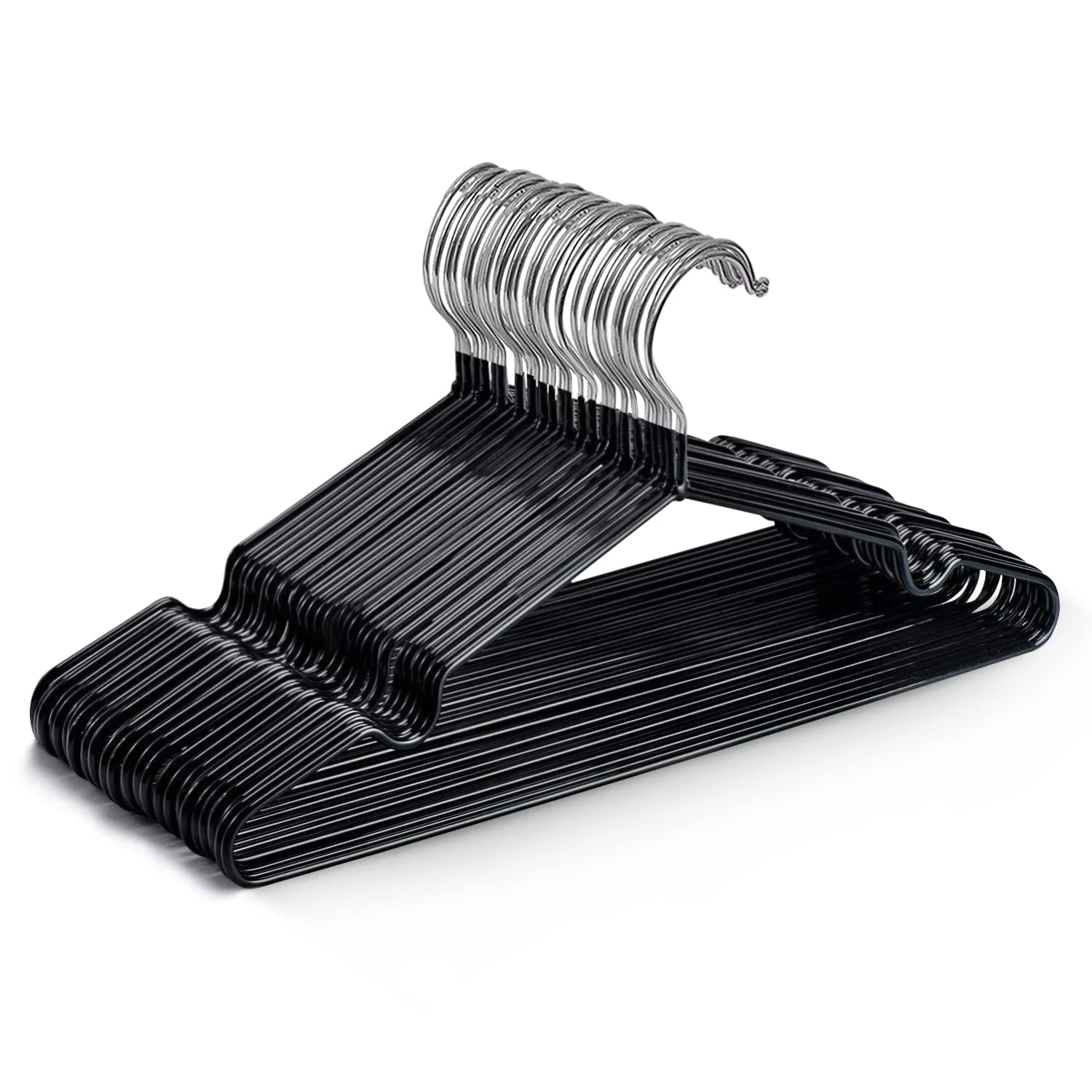 KEPLIN 20 Pack Premium Rubber Coated Metal Hangers - Heavy Duty - Space Saving Organiser Clothes Hangers For Wardrobes Coat Rack Rails (Black)