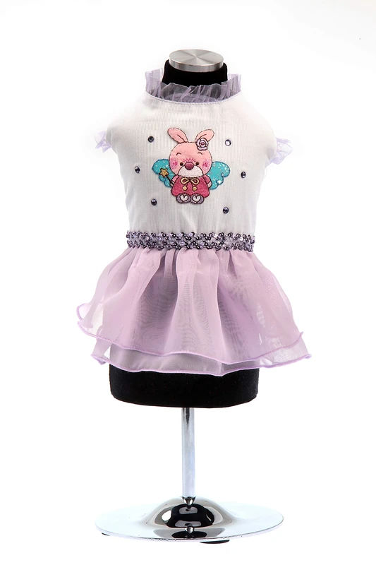 Trilly All Brilli Piquet and Chiffon Dress with Thermal Application and Swarovski Stones, Purple - 1 Product
