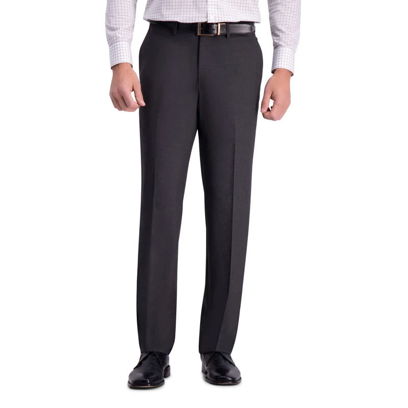 Haggar Men's 4-Way Stretch Straight Fit Flat Front Dress Pant, Charcoal Heather, 30W / 30L