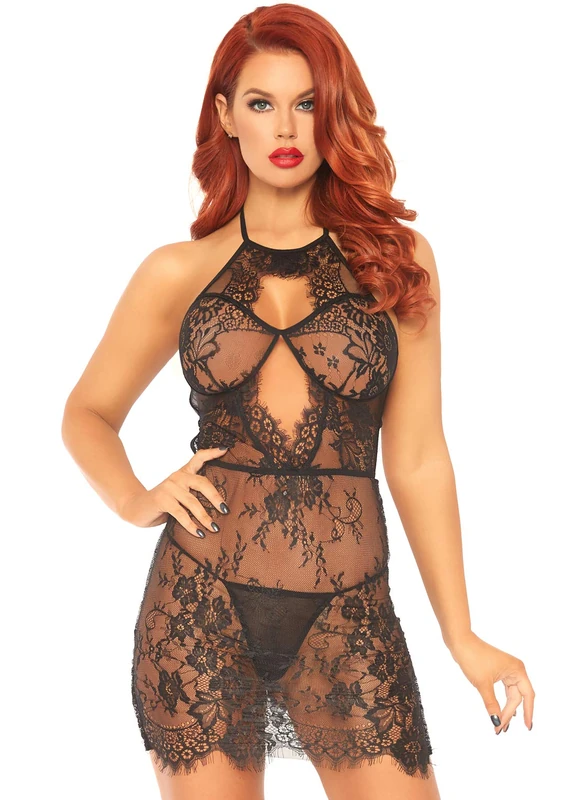 Leg Avenue Lace Dress and String, Black, Large