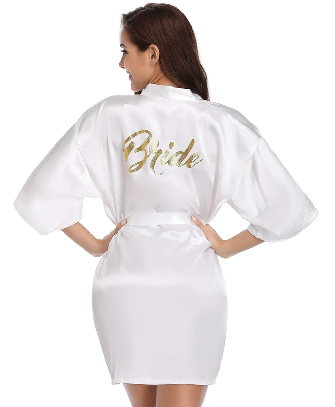 Vlazom Satin Bridal Robe - Bride & Bridesmaid Kimono, UK 10-12