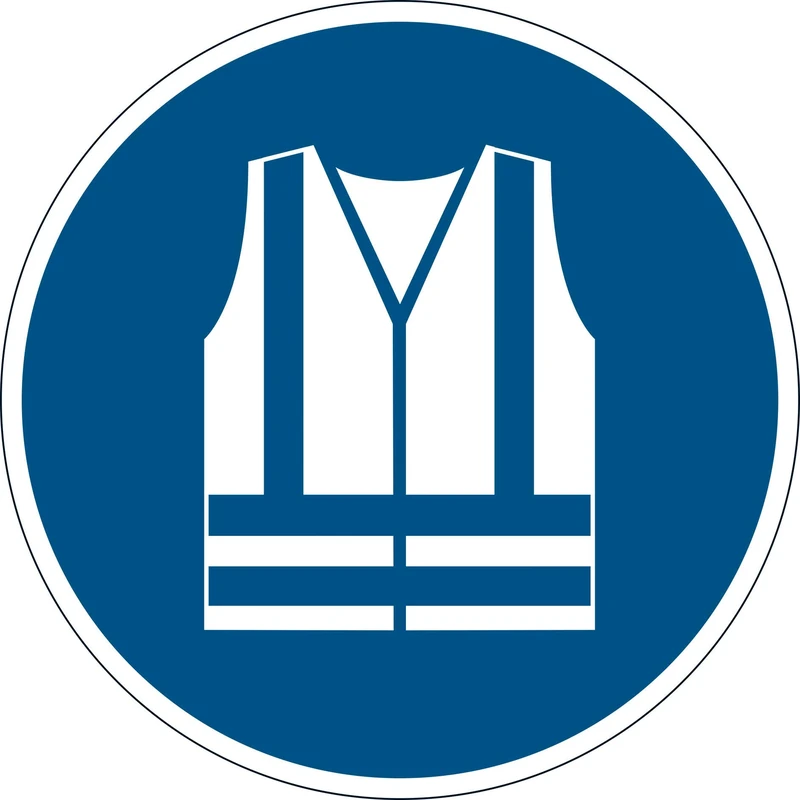 Durable Adhesive ISO "Use Safety Vest" Sign Safety Floor Sticker - 43cm - Attach to Any Smooth and Solid Floor - Easy to Install and Extremely Durable