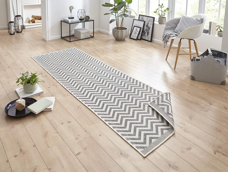 Bougari Palma Outdoor Rug Flat Weave Reversible Rug (80 x 350 cm, 100% Polypropylene, Durable and Easy to Clean, UV and Moisture Resistant, Suitable for Underfloor Heating), Grey Cream