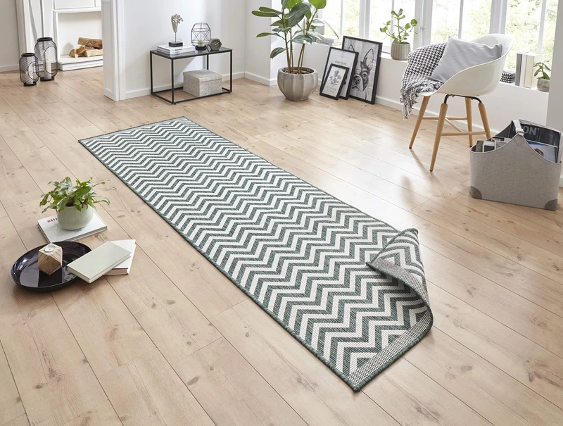 bougari Palma Outdoor Rug Flat Weave Reversible Rug (80 x 350 cm, 100% Polypropylene, Durable and Easy to Clean, UV and Moisture Resistant, Suitable for Underfloor Heating), Green Cream