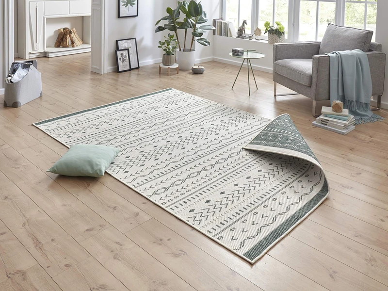 bougari Outdoor Rug Flat Weave Reversible Rug Cuba (120 x 170 cm, 100% Polypropylene, Durable and Easy to Clean, UV and Moisture Resistant, Suitable for Underfloor Heating), Green Cream