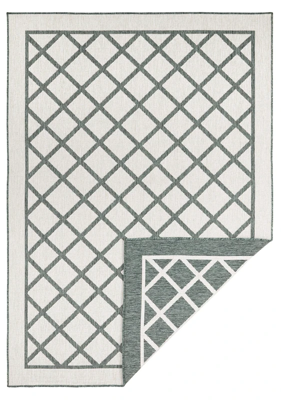 NORTHRUGS Indoor and Outdoor Rug Sydney 120 x 170 cm Reversible Rug Weatherproof Modern Geometric Pattern Runner for Balcony Patio Garden Conservatory Living Room Waterproof in Green Cream