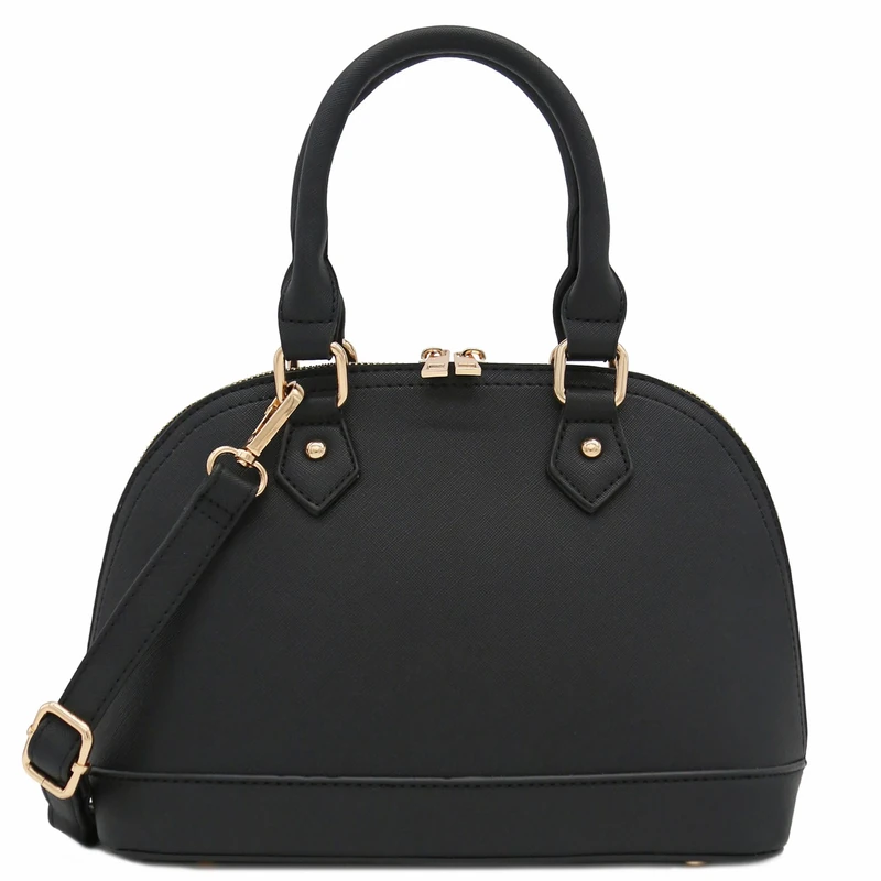 Zip-Around Saffiano Classic Dome Satchel, Black, One Size