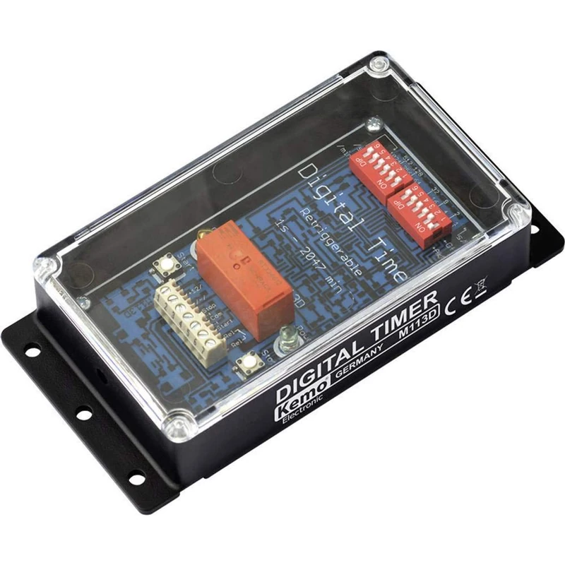Kemo M113D Digital Timer Switch 12V/DC for Times between 1 and 2047 Seconds/Minutes with LED Indicators Controlled by external control pulses or automatically after power on