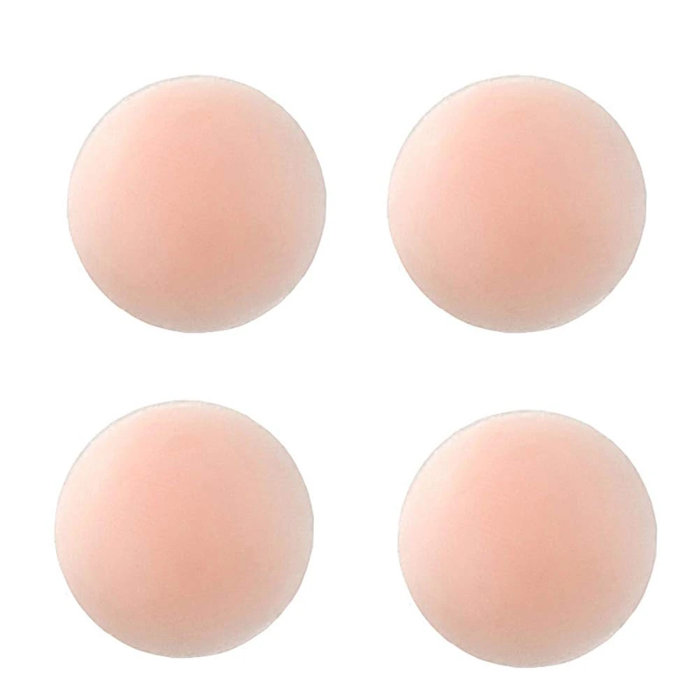 Qiuyan 2 Pairs Silicone Nipple Covers Pasties Invisible Reusable Adhesive for Party Dress - Round