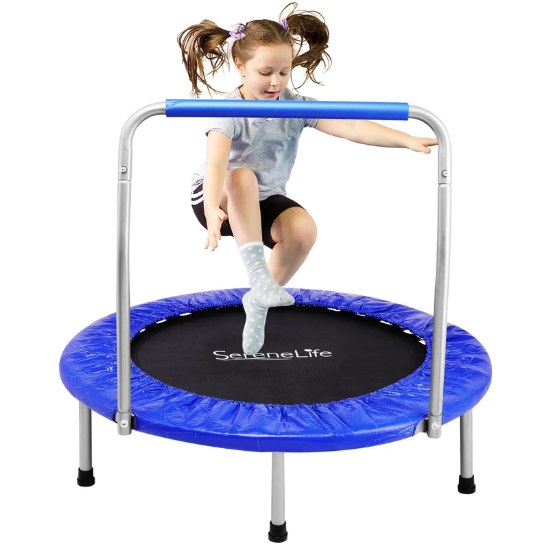 SereneLife Foldable Trampoline for Adults and Kids 91/102cm, Indoor Outdoor Mini Fitness Rebounder with Foam Handle, Compact Exercise Equipment for Home and Garden Workouts