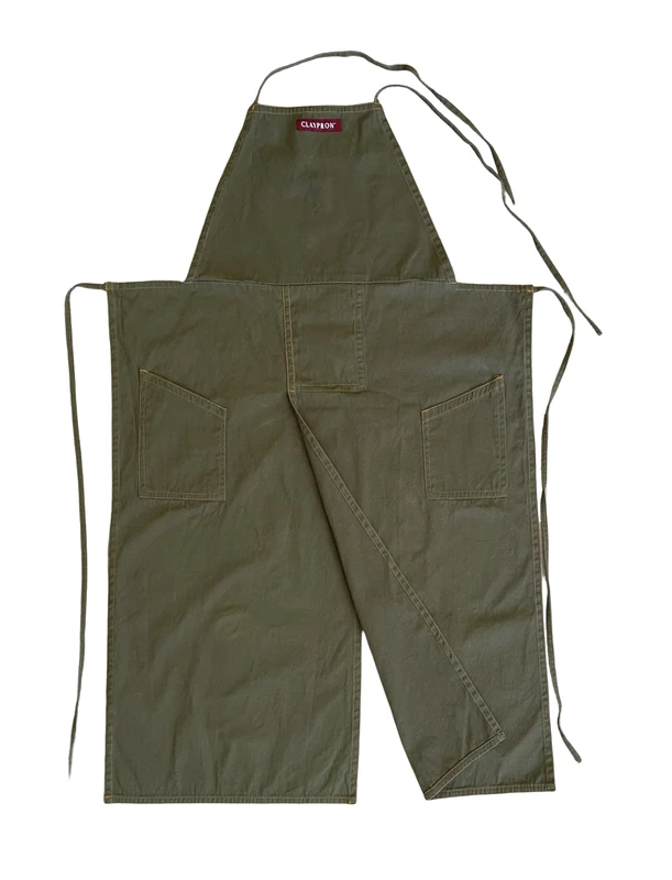 Claypron Kitchen Artist Split Overlapped Apron (Olive Green)