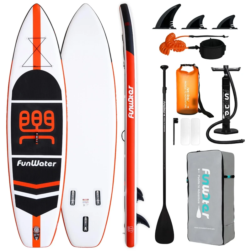 FunWater Inflatable Stand Up Paddle Boards 11'×33"×6" Ultra-Light (17.6lbs) SUP for All Skill Levels Everything Included with 10L Dry Bags, Board, Travel Backpack, Adj Paddle, Pump, Leash, Repair Kit