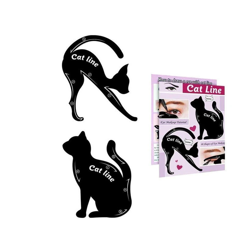 TEEROVA 2pcs Cat Eyeliner Stencils Matte, PVC Material Smoky Eyeshadow Applicators Template Plate, Professional Multifunction Black Cat Shape Eye liner & Eye Shadow Guide Template