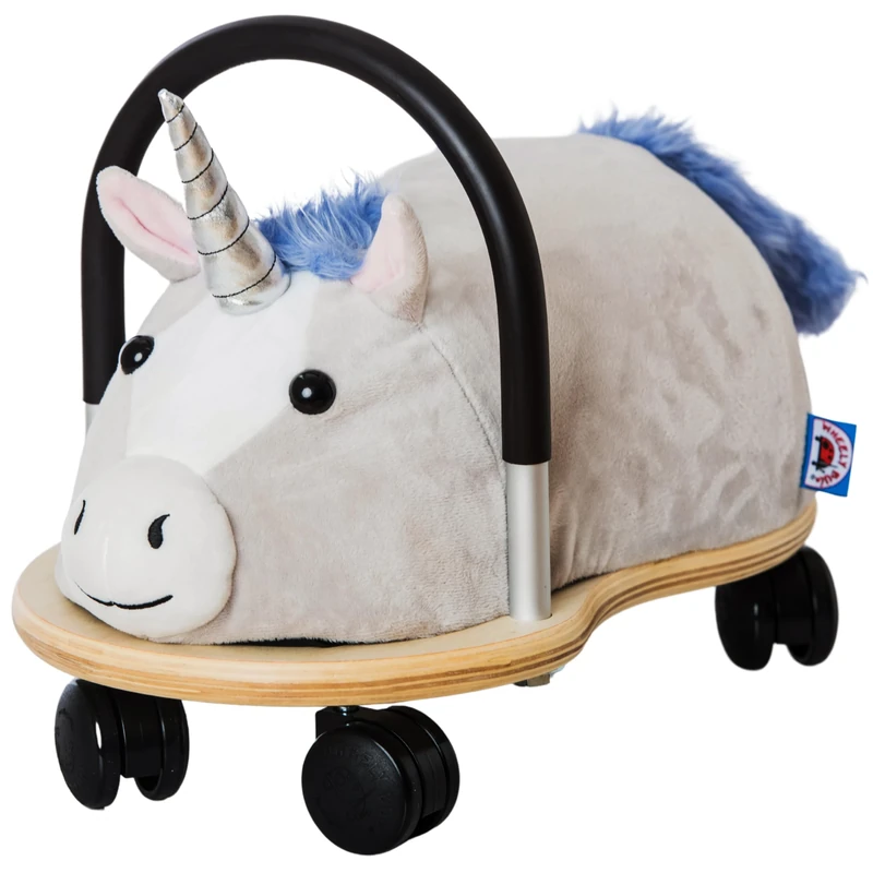 Wheelybug Toddler Wooden Ride-On Animal with Interchangeable Plush Cover, Safety Certified Developmental Toy, Small (1 - 3 Years), Plush Unicorn
