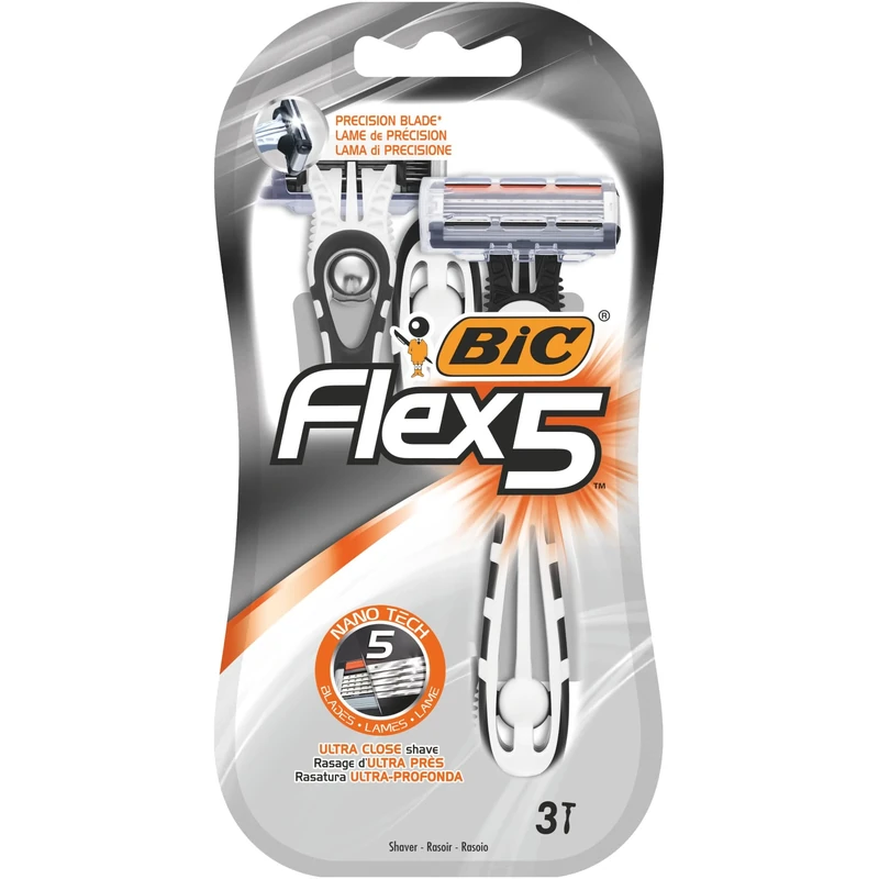BIC Flex5 Razors - 5 Moveable Nano-tech Blades Plus a Precision Blade for Men - Pack of 3 Disposable Razors