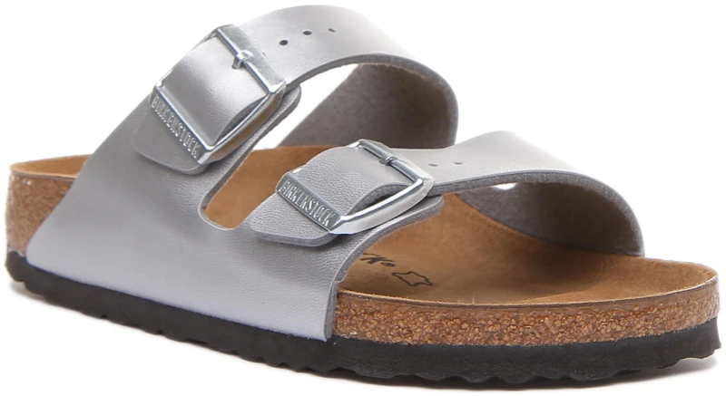 Birkenstock Women's Arizona Silver, Birko Flor Slippers, 9 UK