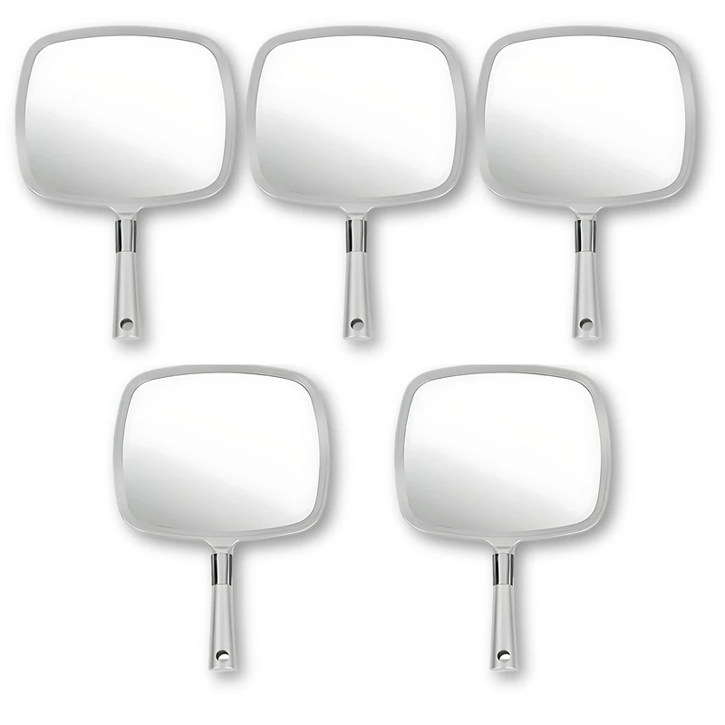 MIRRORVANA Large Pack of 5 Hand Held Mirror Set for Barbers & Salon - Perfect for Home, Travel, & Makeup Use with Long Comfy Handle & Distortion Free HD Reflection - 33CM Length X 23CM Width (Silver) - Image 1