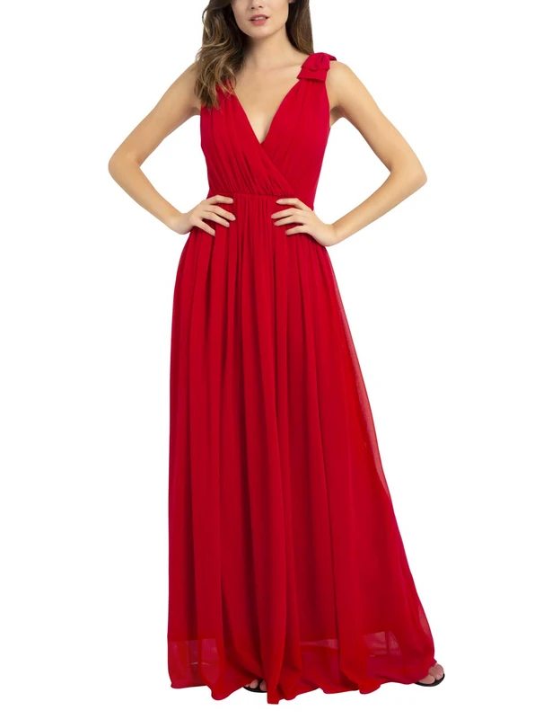 APART Fashion Women's Chiffon Dress with Bows Party, Red (red red), 14