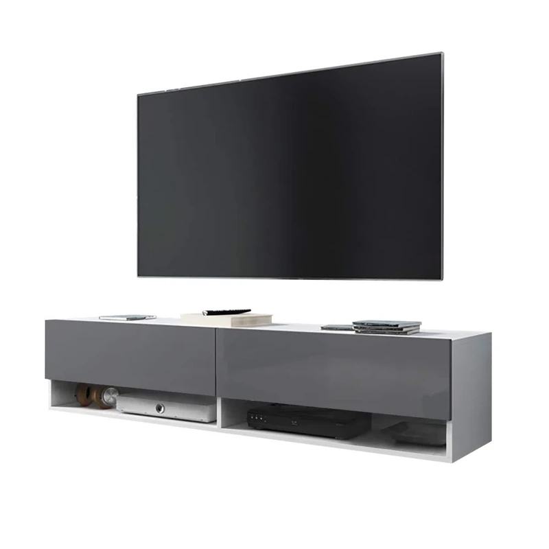 Selsey Wander TV Lowboard/TV Cabinet in White Matt/Grey High Gloss Hanging 140 cm
