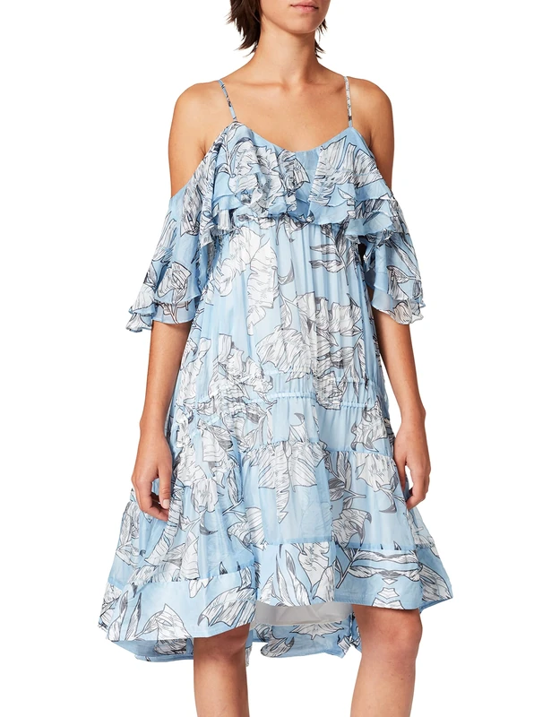 APART Fashion Women's Printed Dress, Blue (Light Blue-Cream, Light Blue-Cream), 12