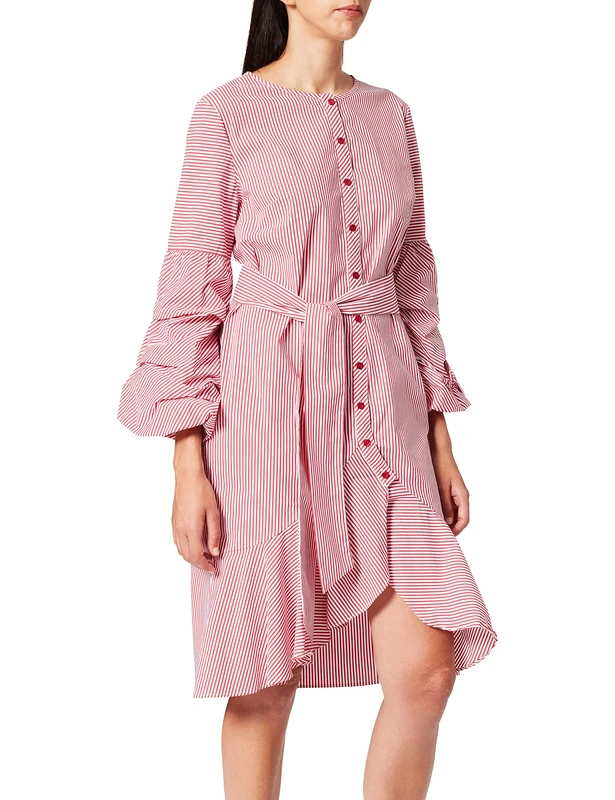 APART Fashion Women's Striped Dress, Red (red-Cream, red-Cream), 12