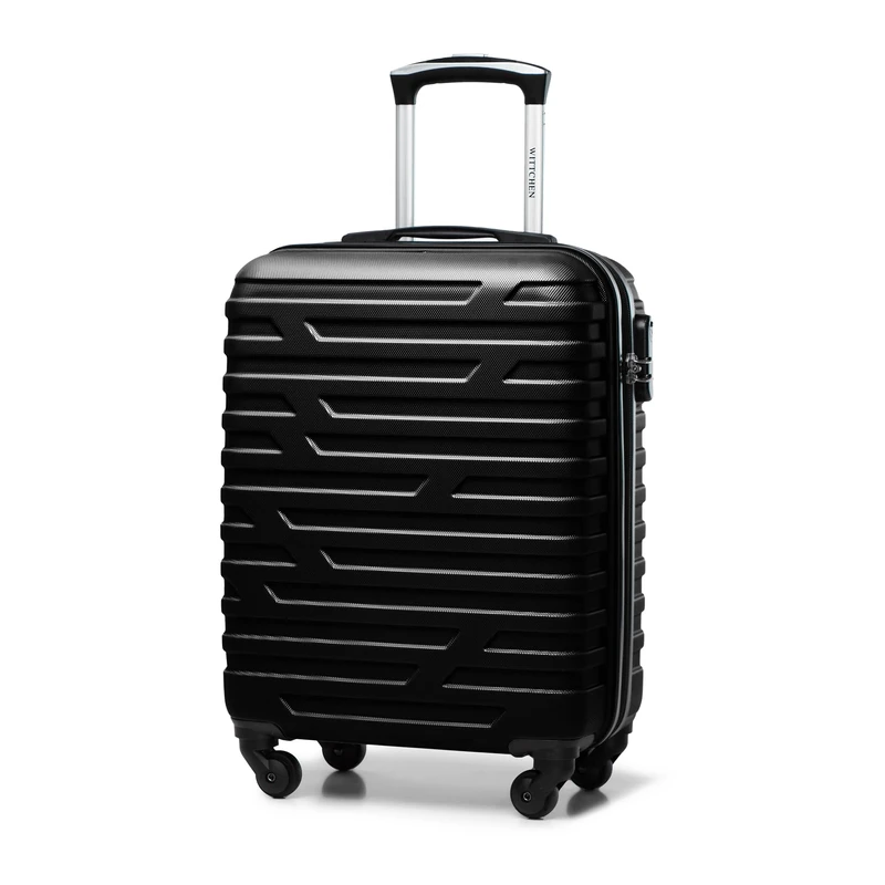 WITTCHEN Travel Suitcase Carry-On Cabin Luggage Hardshell Made of ABS with 4 Spinner Wheels Combination Lock Telescopic Handle A-Line II Size Black