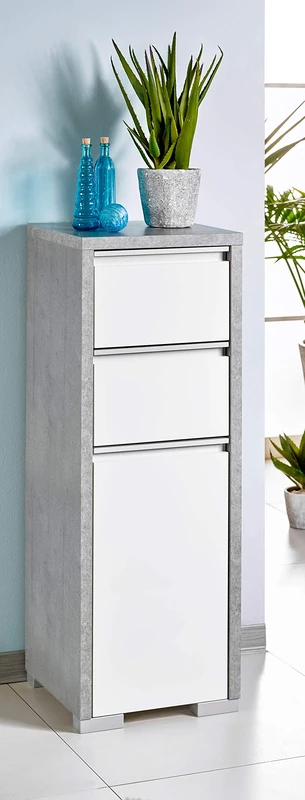 Schildmeyer Bello Midi Cabinet, Wood, Stone Grey/White Gloss, 34,5/33 / 97 cm - Image 1