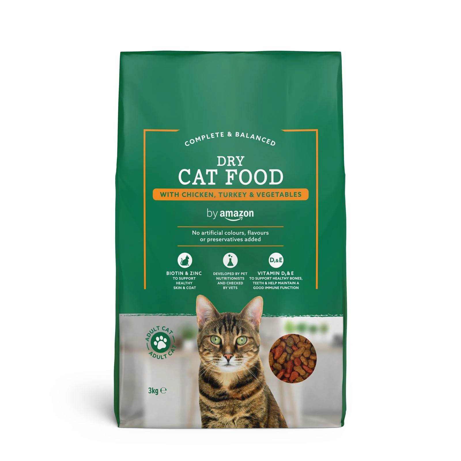 by Amazon - Complete Dry Cat Food with Chicken, Turkey and Vegetables, 1 pack of 3kg