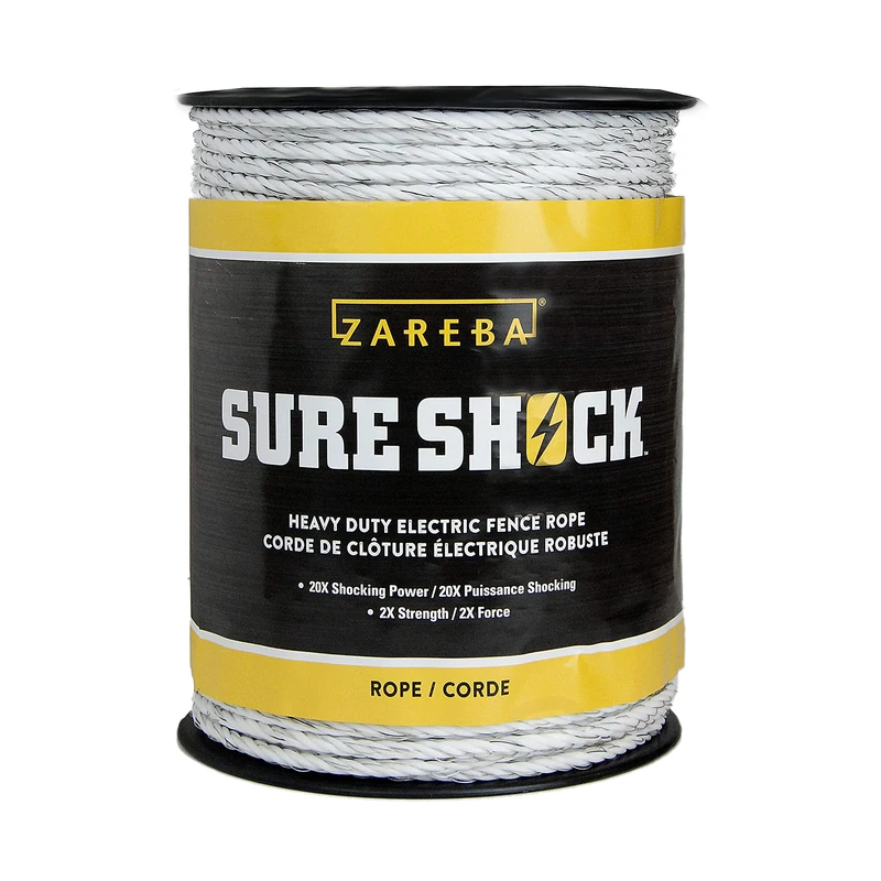 ZAREBA HDR656WA-Z 656 feet of 8mm Electric Fencing Heavy-Duty Sure Shock Polyrope, White