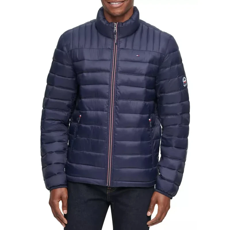 Tommy Hilfiger Men's Lightweight Down Alternative Packable Puffer Jacket Coat, Midnight, XL