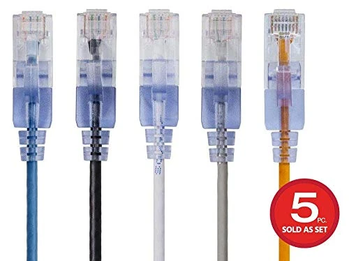 Monoprice Cat6A Ethernet Network Patch Cable 10G - 30 Feet, Multi Color (5-Pack) - SlimRun Series