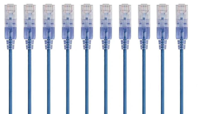 Monoprice Cat6A 25ft Blue 10-Pk Patch Cable UTP 30AWG 10G Pure Bare Copper Snagless RJ45 SlimRun Series Ethernet Cable