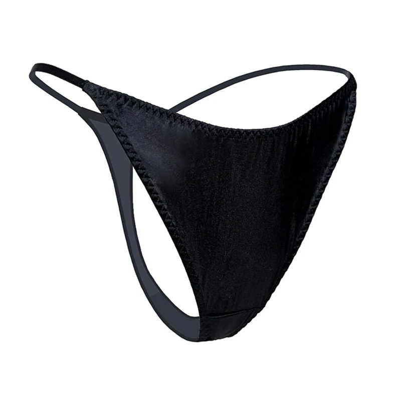 Womens Silk Spandex G-String Thong Panty, Sexy T-Back Underwear with Soft Satin (X-Large, Black)