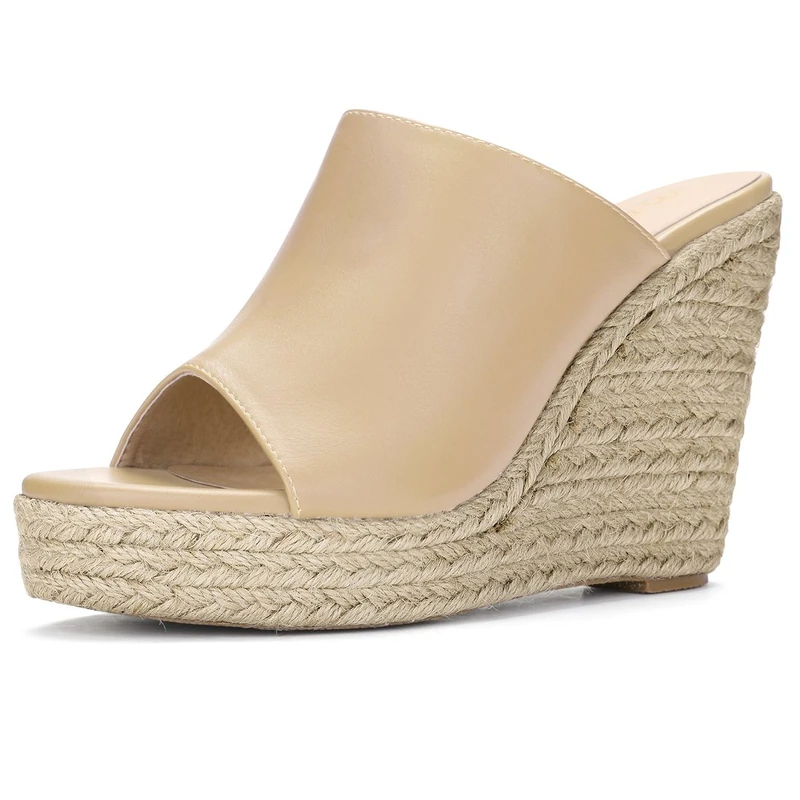 Allegra K Women's Espadrille Wedge Platform Mules Beige 6.5 UK/Label Size 8.5 US