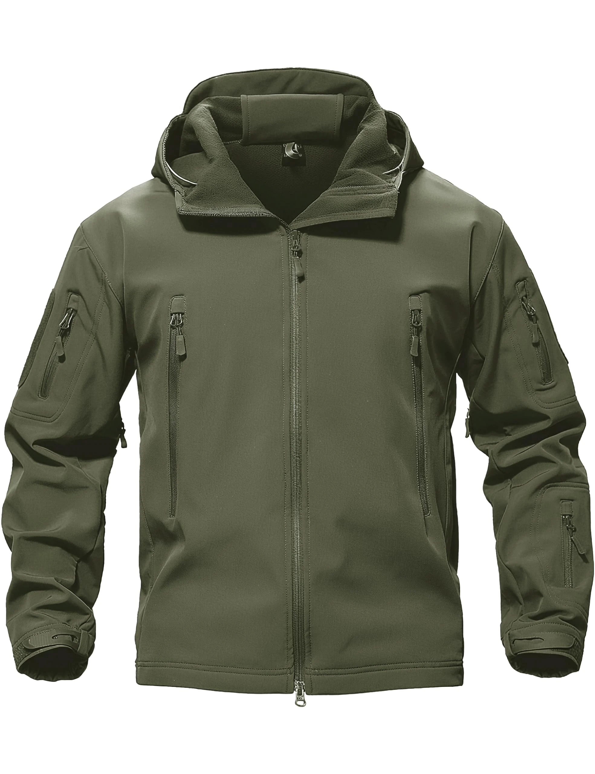 Mens Fleece Jackets Full Zip Winter Sport Warm Coats for Men Waterproof Climbing Mountaineering Adjustable Hooded Coats, Army Green, XXX-Large (Tag 4XL)